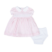 Mini Checks Smocked Collared Short Sleeve Dress