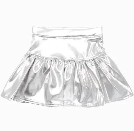 Slick Metallic Gathered Skort in Sliver