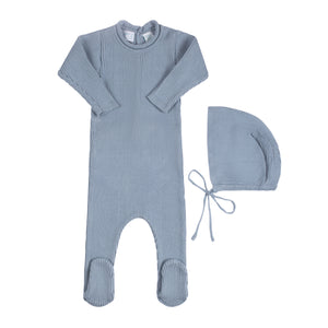 Rolled Collar Ribbed Knit Romper & Bonnet