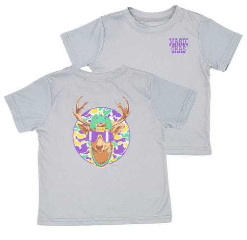 Mardi Gras Camo Deer on Grey SS Shirt