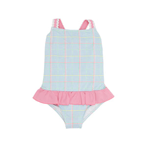 Taylor Bay Bathing Suit Piccadilly Plaid With Hamptons Hot Pink