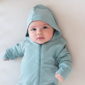 Bamboo Jersey Hooded Zippered Romper in Glacier