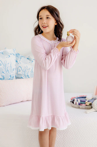 Marning Morning Gown Palm Beach Pink Gingham with Worth Avenue White Eyelet