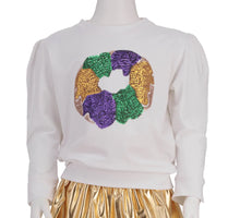 Sequin King Cake on white Holly Sweatshirt Mardi Gras