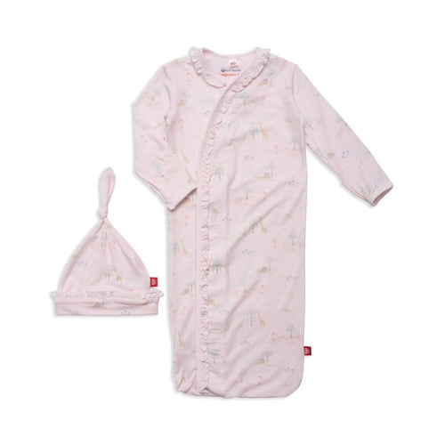 Pink serene safari modal magnetic cozy sleeper gown + hat set