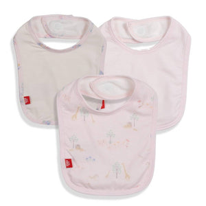 Pink serene safari modal magnetic stay dry infant bib 3-pack