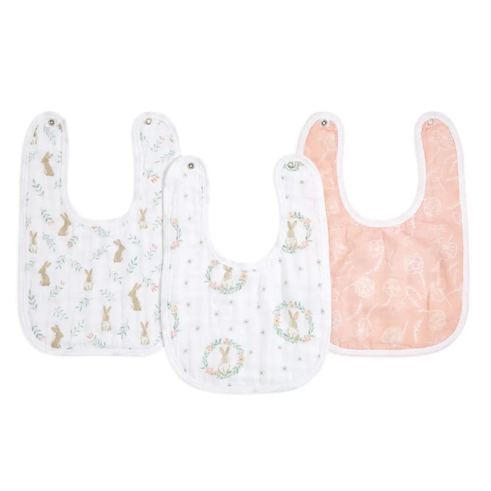 Blushing Bunnies BOUTIQUE COTTON MUSLIN SNAP BIBS 3 PACK