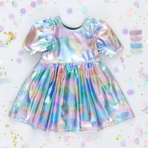 Girls Lame Laurie Dress - Cotton Candy