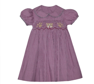 Smocked Bishop Maroon Bulldog Dress