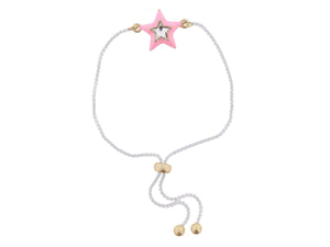 KIDS PINK ENAMEL WITH CLEAR CRYSTAL STAR BRACELET