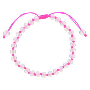 Kids Hot Pink Knotted Thread and Opalite Beaded Bracelet