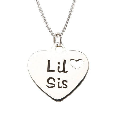 Sterling Silver Little Sis Heart Necklace for Little Sisters