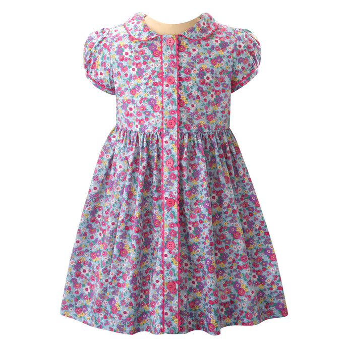 CANDY PINK FLORAL BUTTON-FRONT DRESS