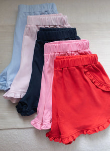 Kinley Ruffled Knit Pima Shorts, Bubblegum Pink