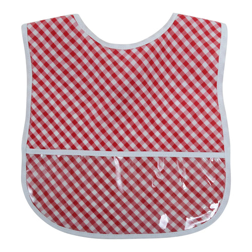 RED CHECK WIPEABLE BIB