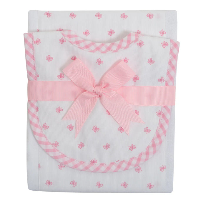 Pink Bow Drooler Bib & Burp Set