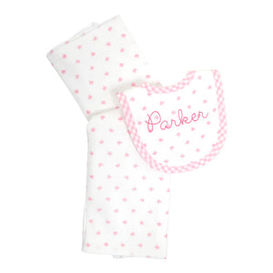 Pink Bow Drooler Bib & Burp Set