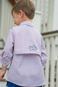 Red/Blue Check Flounders Kids Fishing Shirt