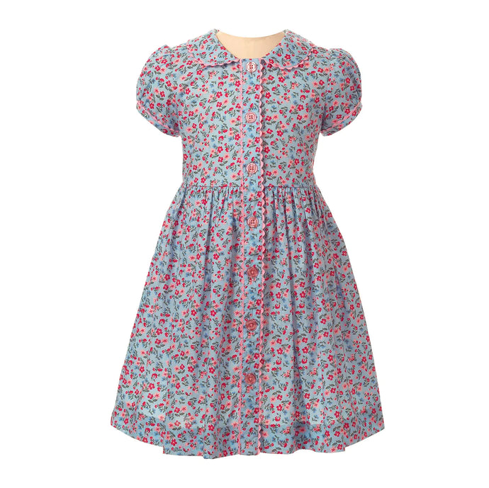 BLUE FLORAL BUTTON FRONT DRESS