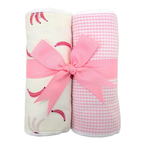 Pink Monkey Set of Two Fabric Burps