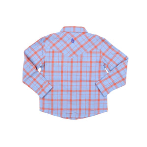 Red and Blue Plaid Flannel Pearl Snap Long Sleeve Shirt