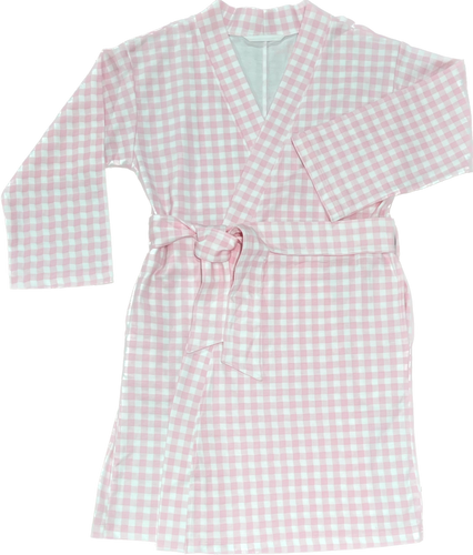 Pima Knit Robe, Light Pink Gingham