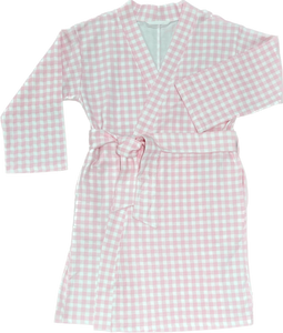 Pima Knit Robe, Light Pink Gingham