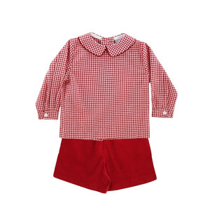 Red Check Boy Piped Shirt with Red Cord Short Set