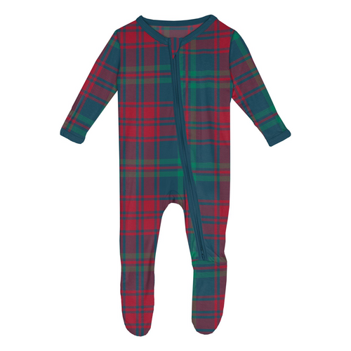 Peacock Plaid Zipper Footie