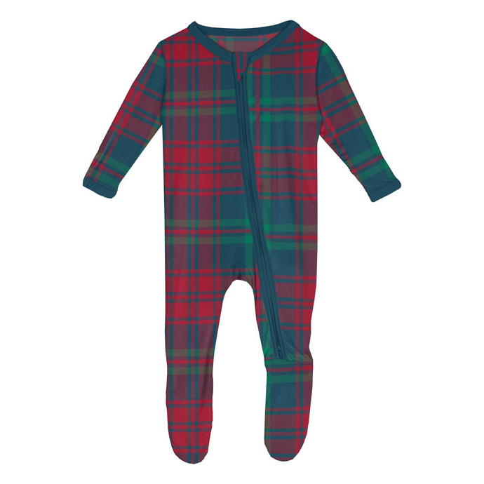 Peacock Plaid Zipper Footie