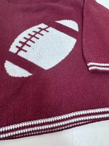 Crewneck Sweater Baby -Burgundy w/ Football in White