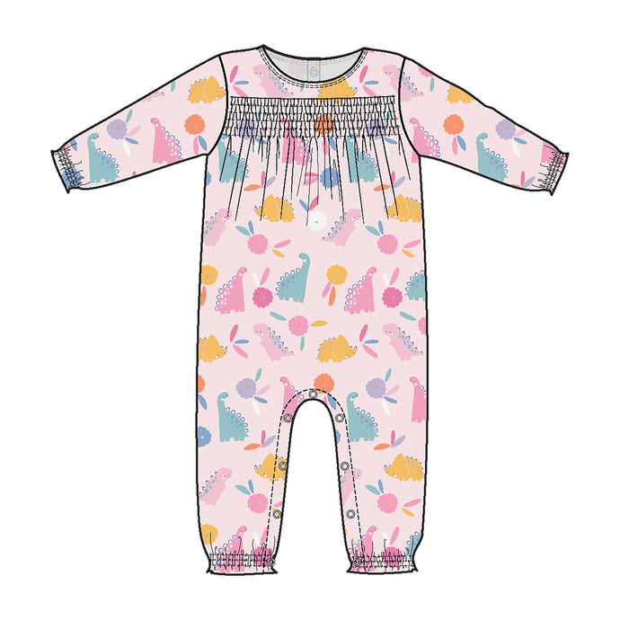 Floral Dinos - Smocked Romper