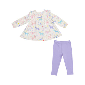 French Terry Fun Unicorns - Ruffle Top Tunic And Rib Legging