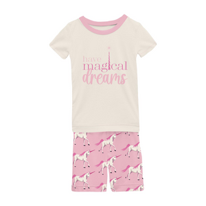 Short Sleeve Graphic Tee Pajama Set with Shorts Cake Pop Prancing Unicorn