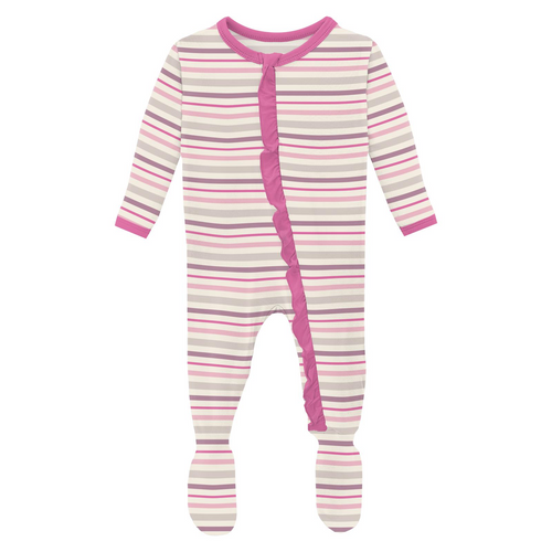 Print Classic Ruffle Footie with 2 Way Zipper Whimsical Stripe