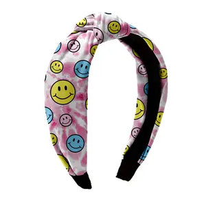 Tie-Dye Happy Face Knot Headband