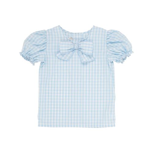 Short Sleeve Beatrice Bow Blouse Buckhead Blue Gingham