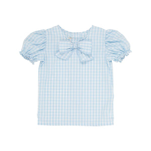 Short Sleeve Beatrice Bow Blouse Buckhead Blue Gingham