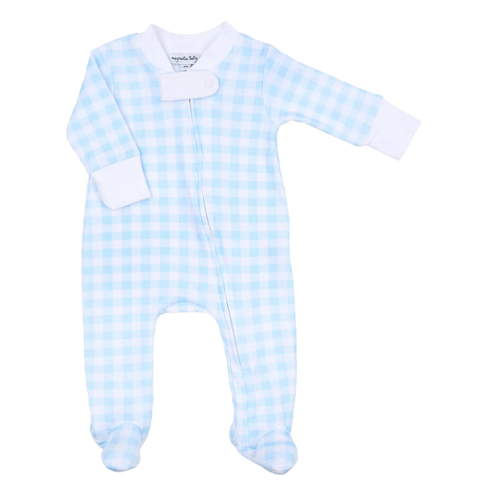 Baby Checks Zipped Footie, Blue