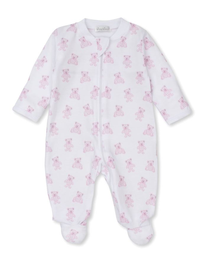 Pink Beary Plaid Zipper Footie