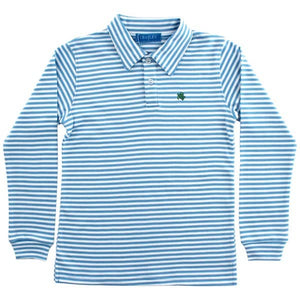 Blue/White Striped LS Knit Polo