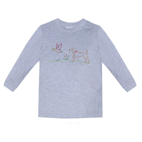 Dog & Mallard Embroidery on Grey LS Shirt