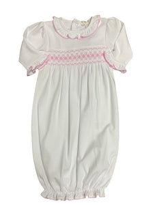 White Gown with Pink Hand Smocking