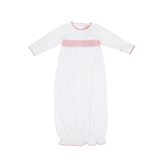 Sweetly Smocked Greeting Gown (Boy) Worth Avenue White With Richmond Red
