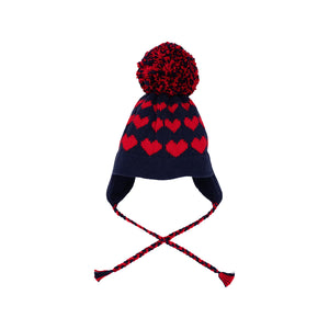 Parrish Pom Pom Hat Nantucket Navy With Richmond Red Hearts