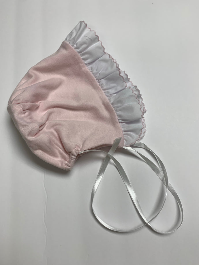 Pink Knit Bonnet with trim