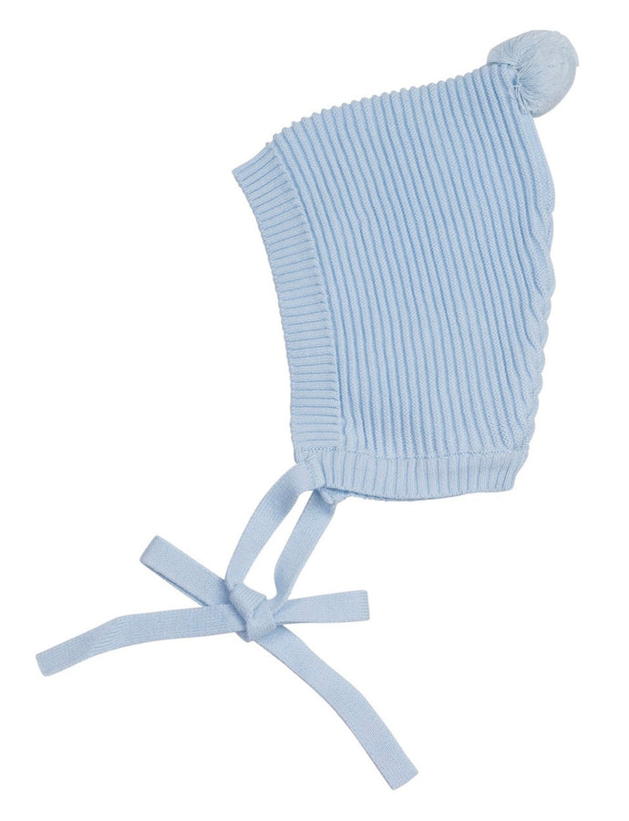 Blue Rib Knit Bonnet w/ Pompom