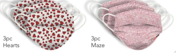 Adult 6pk disposable Mask hearts/maze