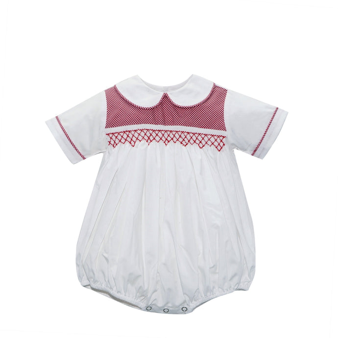 Red Mini Gingham boy Bubble with Smocking