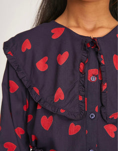 Heart Print blouse with Peter Pan collar